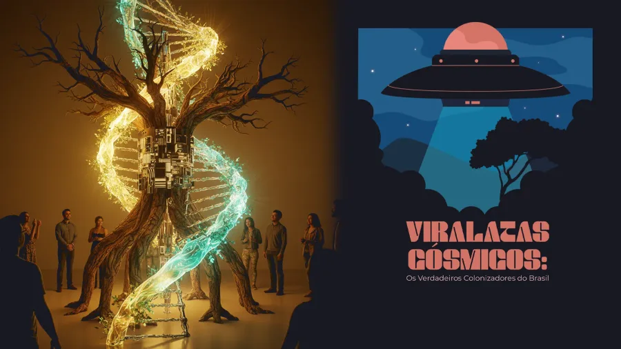 Banner da instalação imersiva Viralatas Cósmicos